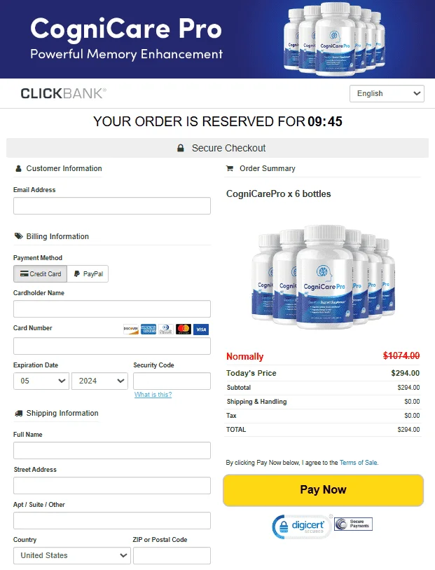 cognicare pro order page details